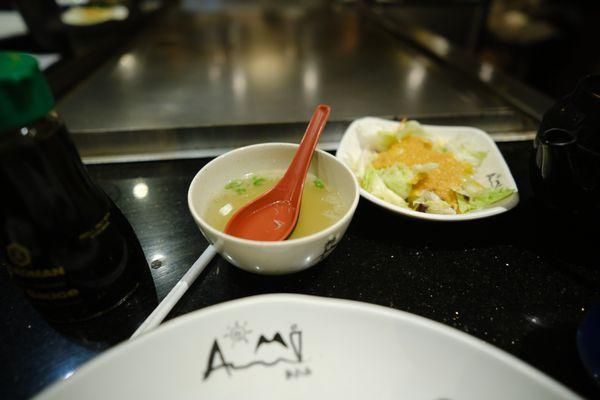 Miso soup and salad.