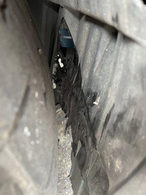 The lining shredded after being stuck in tire