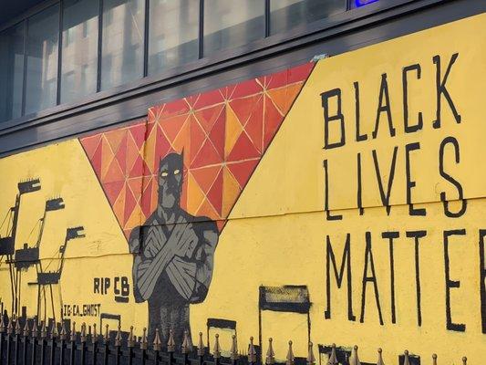 Storefront mural depicting the Oakland and love and support for #BLM.  RIP Chadwick Boseman #WakandaForever