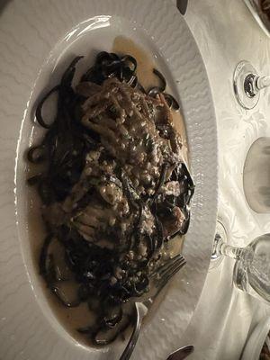 Soft shell crab with homemade black pasta