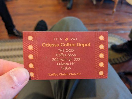 OCD, Odessa Coffee Depot business card