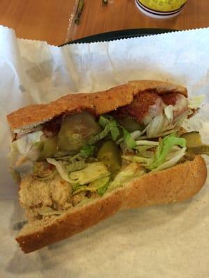 6 inch sub. Meatball Marinara with lettuce and pickles. Yummy