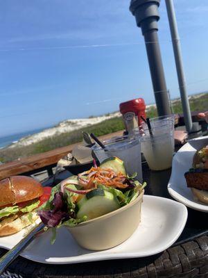 View of my meal and the beach