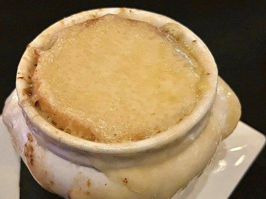 French Onion Soup. Great broth flavor and cheese pull. The bread was tough to break, even as it soaked in the soup.