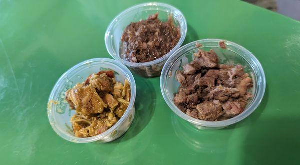 Meat Samples. Culichi left, Cabeza center, Asada right.