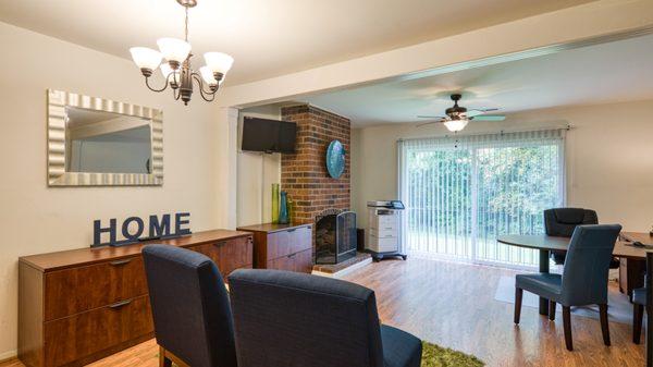 Living area with fireplace