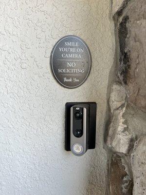 No soliciting sign right above doorbell!!