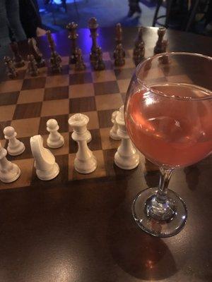 Enjoying on-tap kombucha with a chess game and a chess mate!