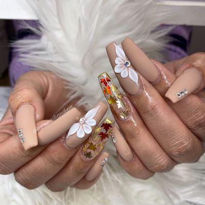 Fall Nails with 3D Flowers