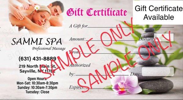 Gift certificates available in store only