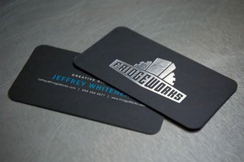 Stamped foil silk business cards with rounded corners