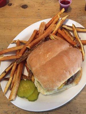 When I have a craving for a burger, I order the bacon cheese w/angus beef, home cut Fry's