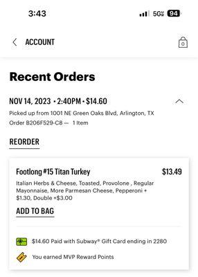 My actual order