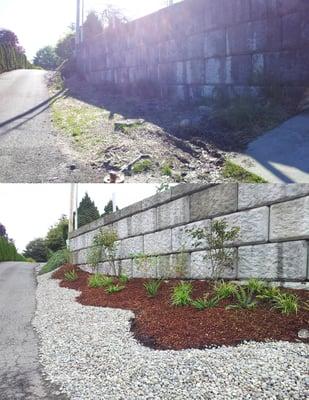 Blue Sky construction project - adding retention wall and landscaping to commercial property.