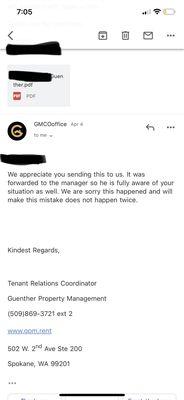 The reply from Guenther confirming the illegal entry.