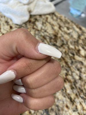 The acrylic is not covering my whole nail, I'm not suppose to see my actual nail. I don't like it at all. Not coming back.