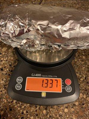 Smaller burrito 1.3 pounds