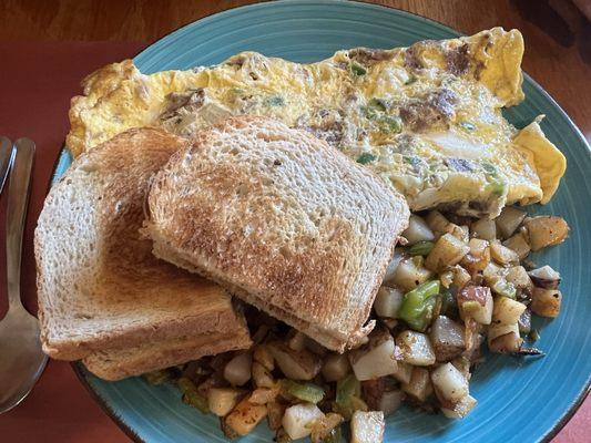 Philly cheesesteak omelette with sourdough