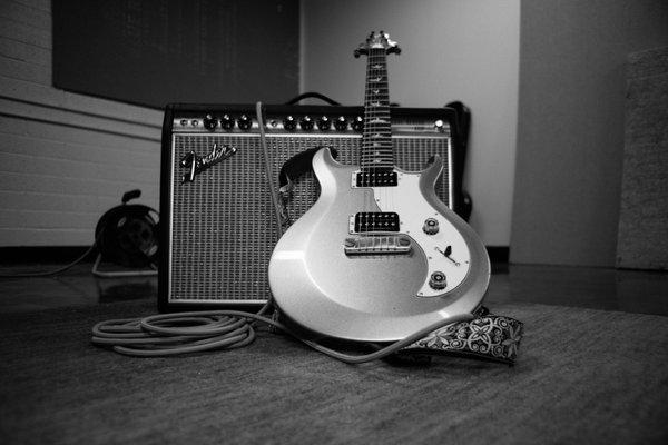 Our PRS S2 Mira in front of a Fender Deluxe Reverb in our Live Room.