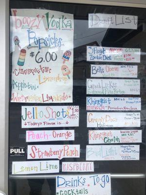 Some drink options/boozy popsicles  not on menu