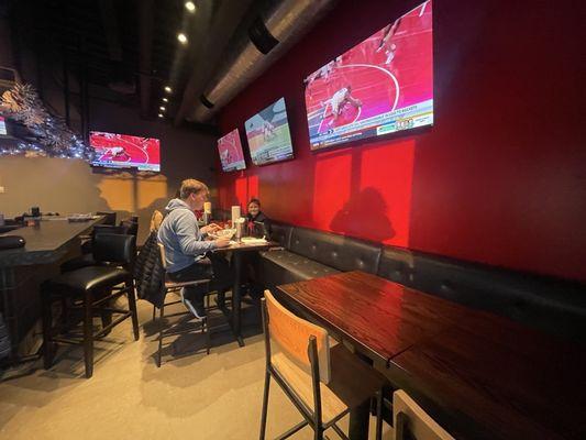 Bar areahigh top table booths that need foot rests