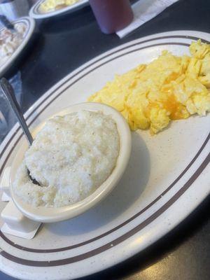 Scrambled eggs and grits