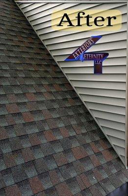 Installed new certainteed Shingles, step flashing 
and new siding