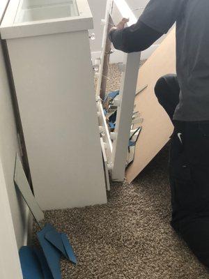 Shattered vanity mirror worth $800 the company said they'd fix or replace through movers insurance