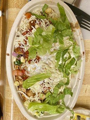 Chicken Bowl. Extra Lettuce - Light sour cream.