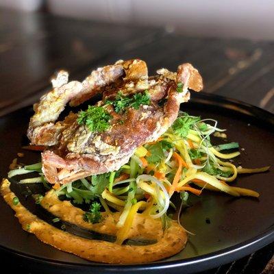 Maryland soft shell carb with curry remoulade and mango salad