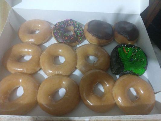 Donuts! I had that crazy chocolate and green frosted cake donut. So good for Halloween.