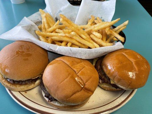 Combo Bag:  3 small patty burgers and fries.