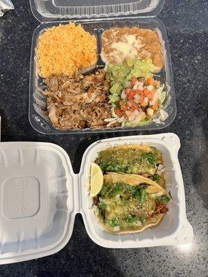 Carnitas plate, pastor tacos