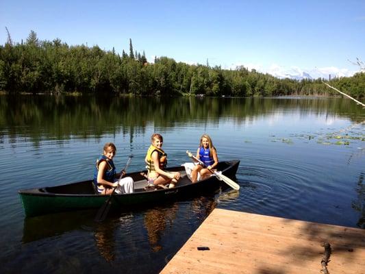 Fun for all ages! Play on the lake and grounds. Canoe, kayaks, row boat, paddle boat, floating dock, fish, hike bike, camp fires, lawn games