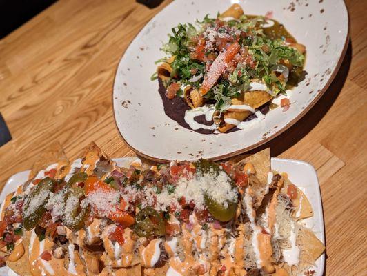 Steak Nachos and Chicken Taqutito