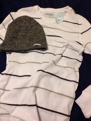 Small thermal shirt and neff beanie.