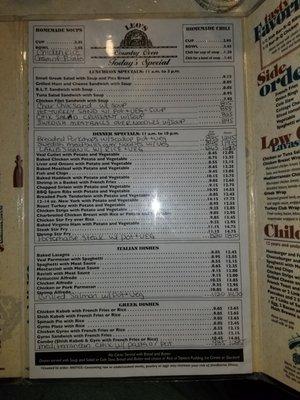 Menu - Typical Specials