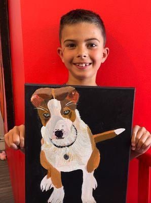 8 year old, pet portrait, Acrylics on canvas, June 2024