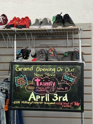 Grand Opening of Trinity thrift store April 1st at the Plaza Parkway in Modesto.