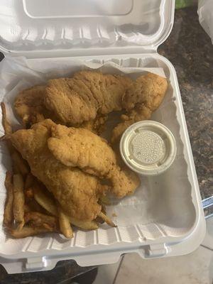 5 chicken tenders with French Fries