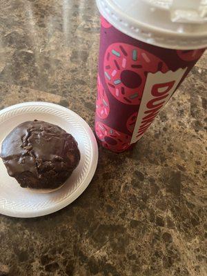 Dunkin Donut Boston Cream Donut and Coffee