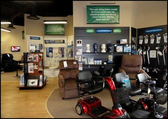 Visit the showroom inside Midwest Family Health for mobility equipment and aids.