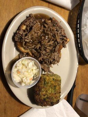 Open face today beef sandwich and Broccoli casserole