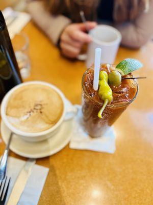 Almond milk latte and Bloody Mary