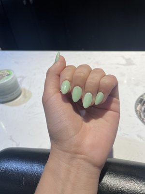 Cucumber mint almond SNS nails with tip from the front