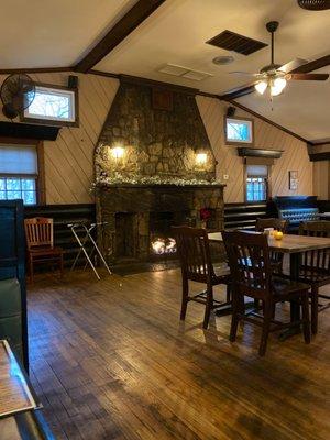 Warm toasty dining room fire place