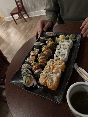 Traffic Light Roll, Cousin Roll, Sunshine Roll, Shrimp avocado roll