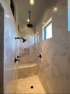 Marble Herringbone Shower Renovation