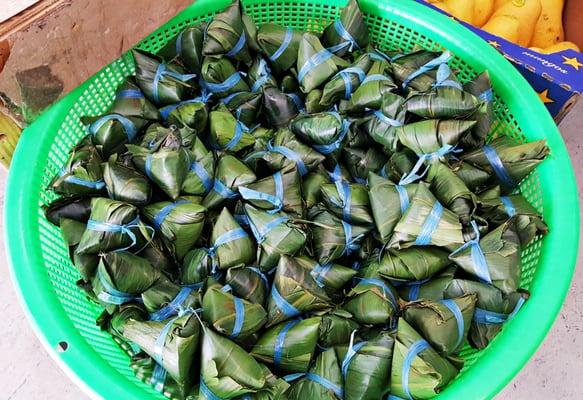 Banh U...a type of Vietnamese Rice Cake made of glutinous rice stuffed with different fillings and wrapped in bamboo