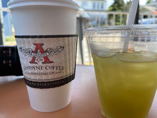 Oat Milk Latte and Mint Matcha Lemonade (refreshing, but not a huge fan of this combo)